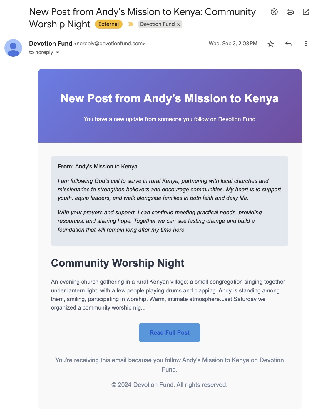 Email Updates Screenshot