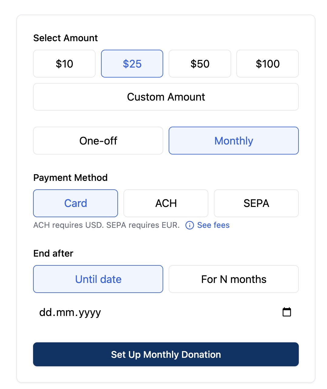 Flexible Giving Options Screenshot